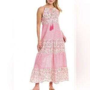 Jude Connally Pink and White Anita Cotton Tiered Maxi Dress